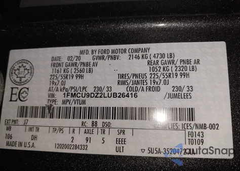 2020 Ford Escape Titanium Hybrid from USA, damaged, VIN 1FMCU9DZ2LUB26416